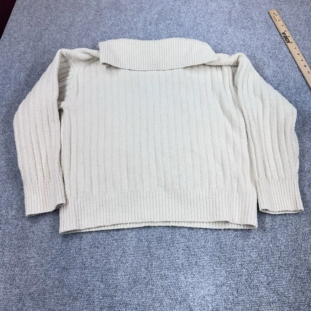 J. Crew Ribbed Boucle Collared Cotton-blend Beach Sweater Cream V-Neck Small
